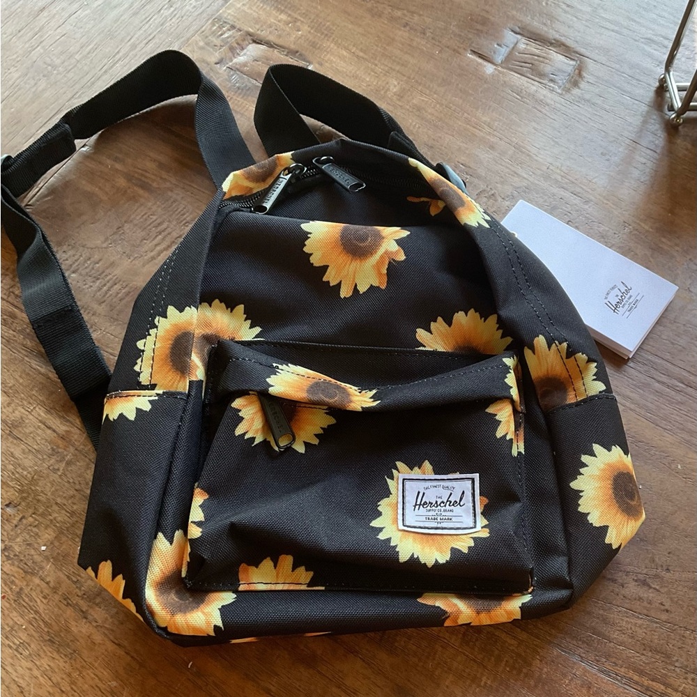 Herschel Supply Company Black Backpack with Yellow Sunflower Print